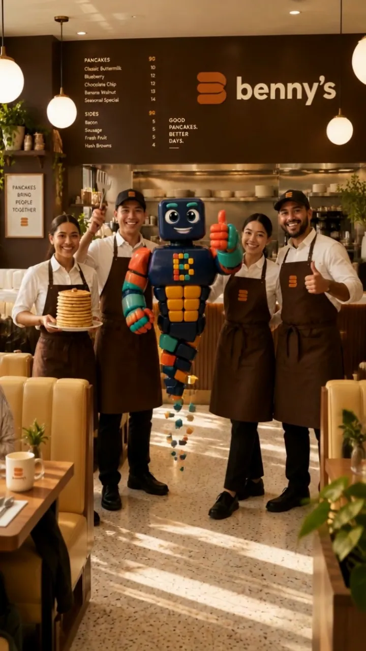 The Benny's team celebrating inside the redesigned diner