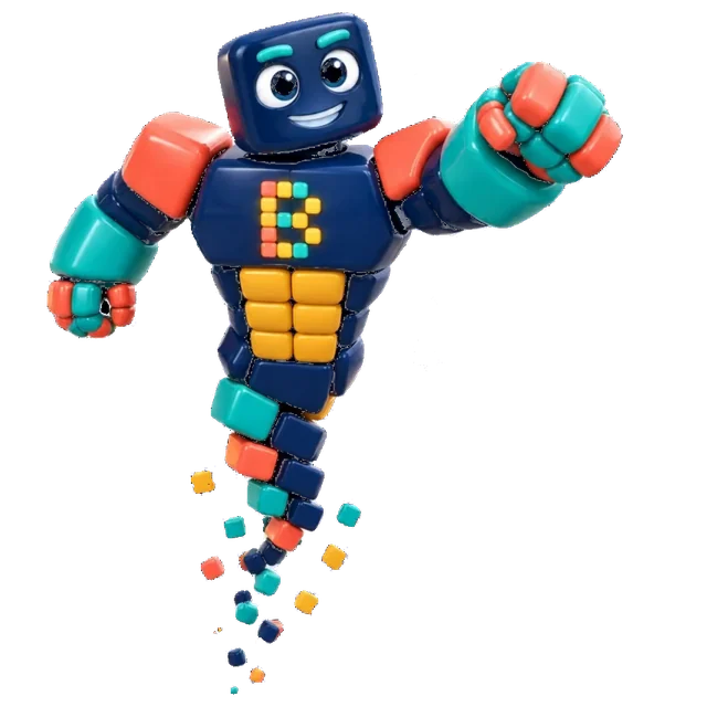 Brandon, the BrandSize mascot, flying with one fist forward.